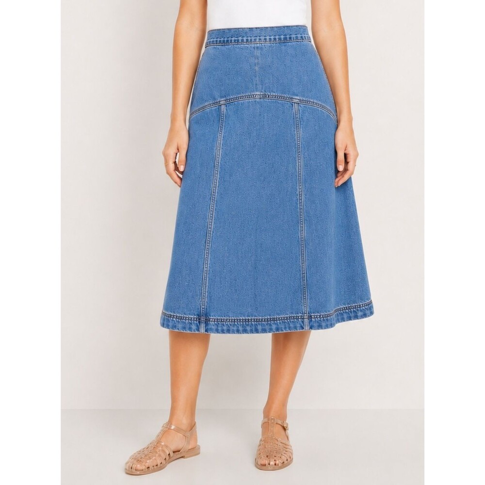 NWT Old Navy Bekkah Mid Rise Drapey Denim Midi Skirt Size 10 Western Boho Cotton